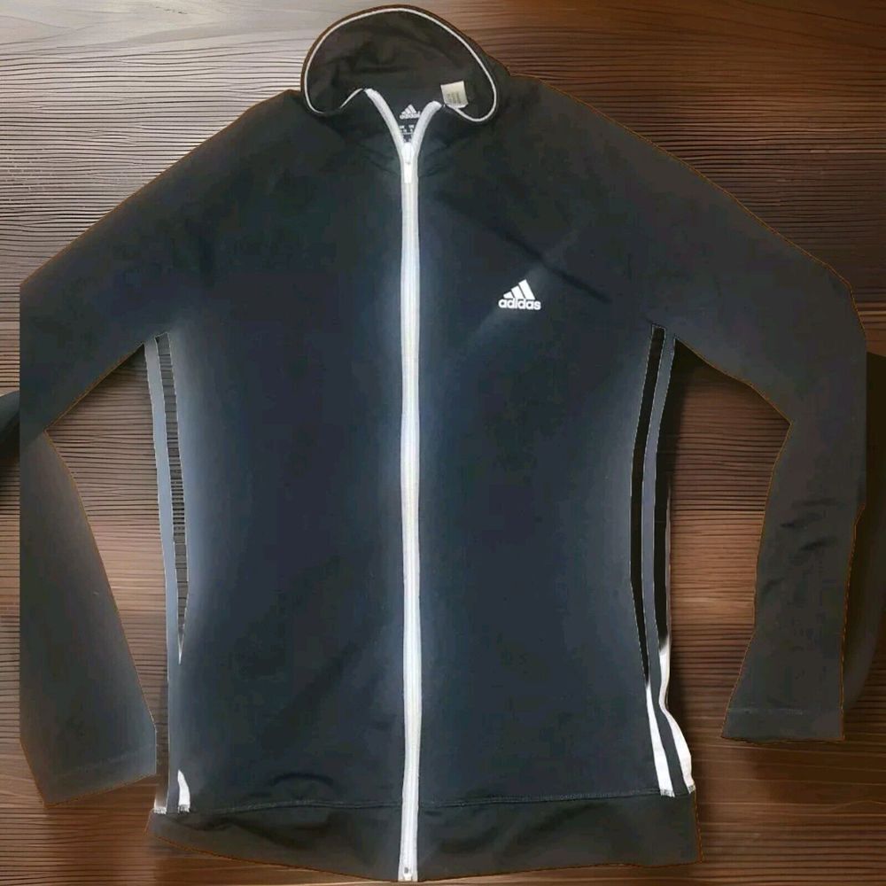Adidas Track‎ Jacket Womens Small Black Pink 3 Stripes Full Zip Mock Neck